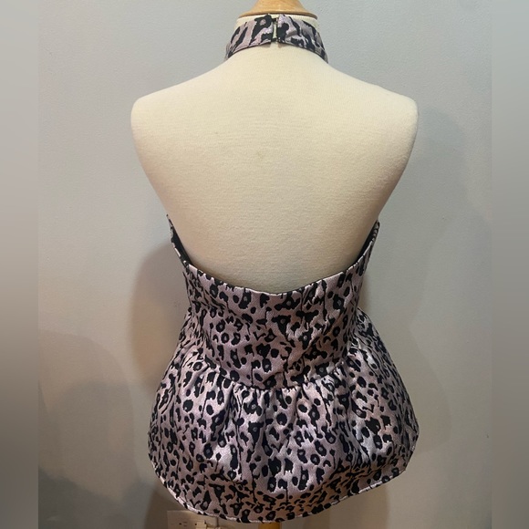 Leopard Print Metallic Pink Peplum Halter M - Picture 3 of 5